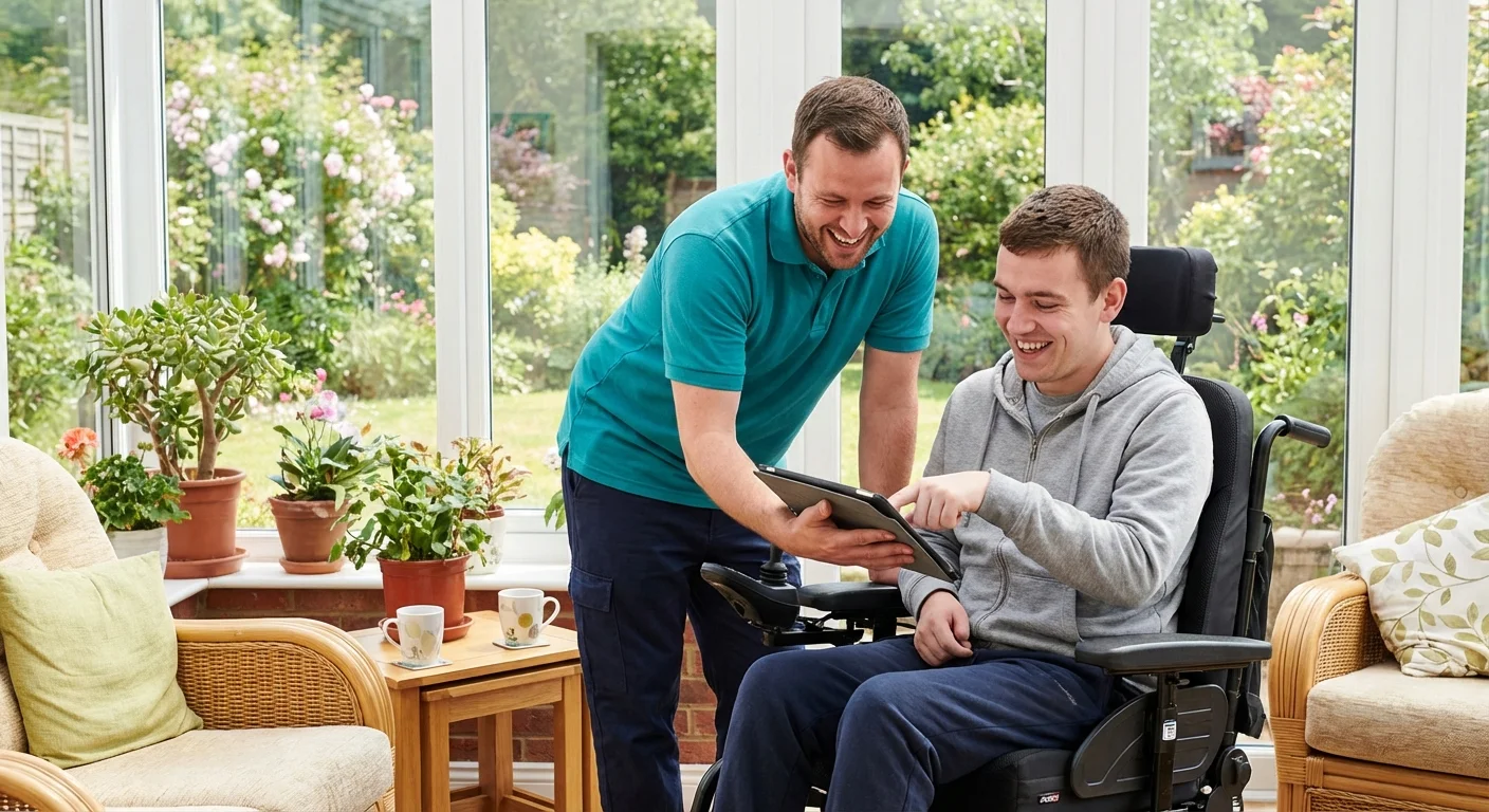 A happy and diverse group of care team members smiling.